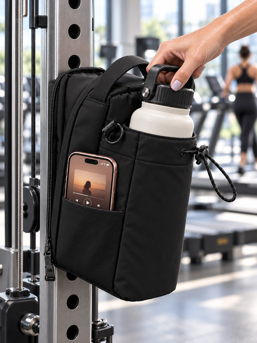 Close-up — bottle and phone pockets